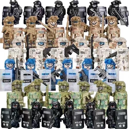 盾牌人仔军事迷彩特种兵幽灵特警男孩益智拼装积木便宜儿童拼玩具