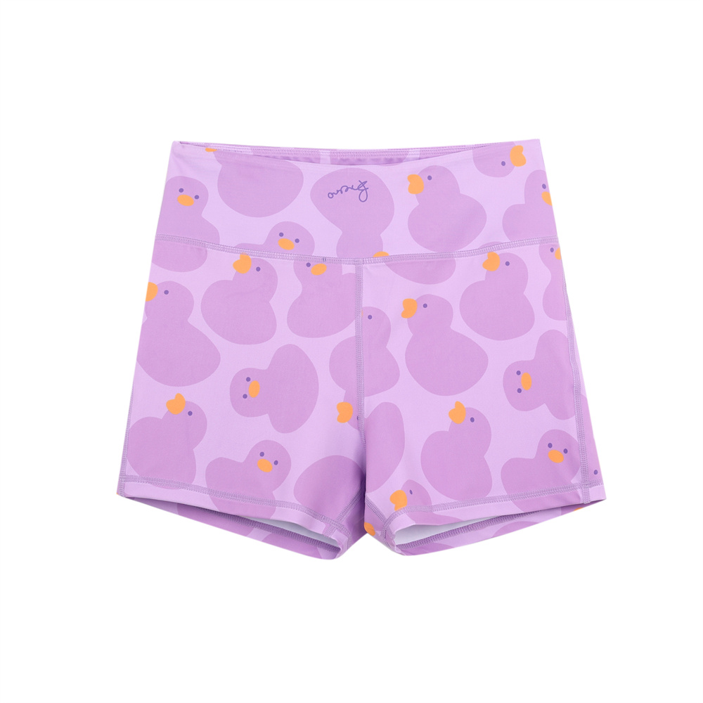 紫色鴨子印花瑜伽短褲