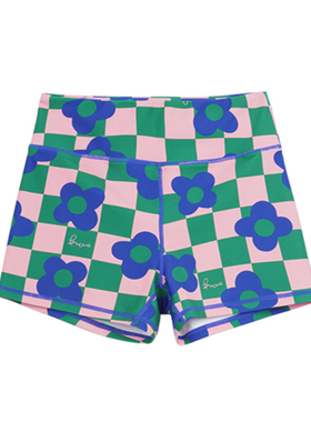 BromoSt  格子花 女子短裤Crossfit健身瑜伽健身提臀束腰花裤子