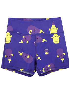 BromoSt 茄紫 健身短裤Crossfit提臀瑜伽健身束腰弹力女子花裤子