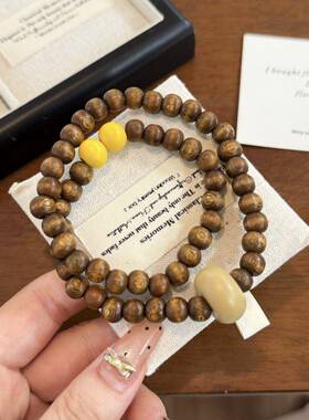 2025新中式双圈环扣古风木珠手串小众设计高级感串珠叠戴国潮手链