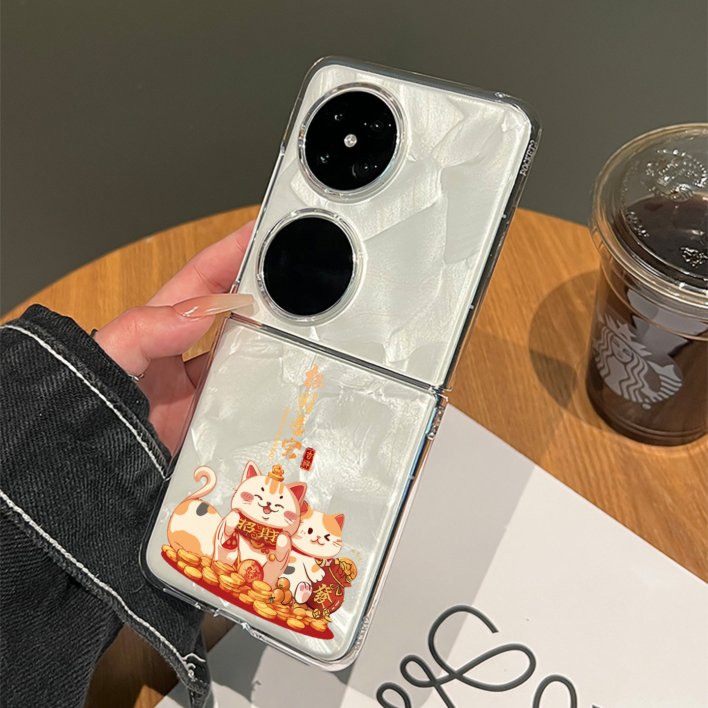 适用华为pocket2的新款手机壳2026新年招财进宝猫p60pocket折叠屏高级感小众保护套p50pocket s全包防摔透明