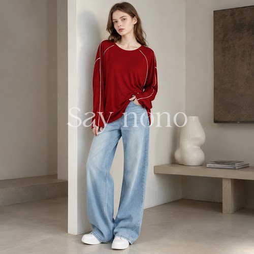 懒猫nono│Saynono ＿插肩袖圆领时尚休闲百搭长袖T恤/HD3021