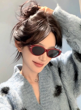 复古红色高级感猫眼墨镜女款夏季2025新款方圆脸显瘦防晒太阳眼镜