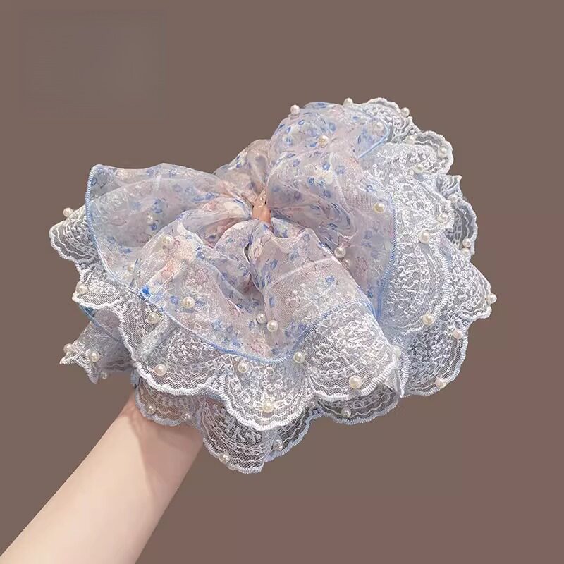 超仙蕾丝花朵珍珠大肠发圈女高端大肠头绳耐用皮筋精致扎头发发饰