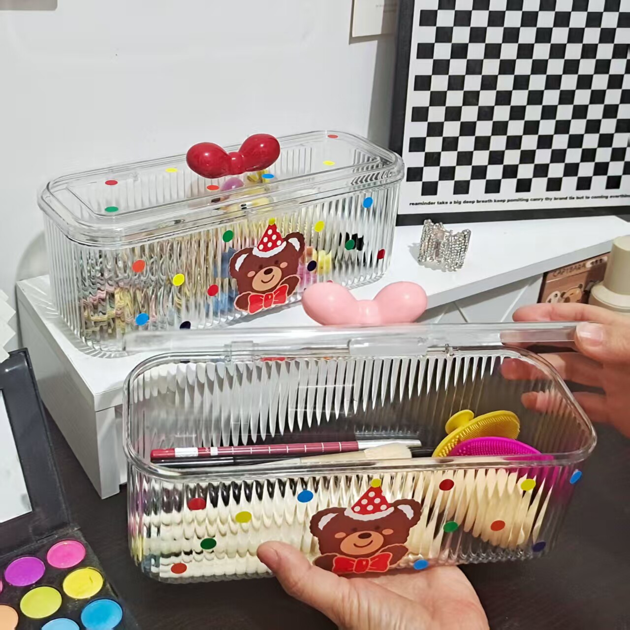 ins风可爱少女心桌面收纳盒头绳发饰收纳梳妆台化妆刷眉笔整理盒