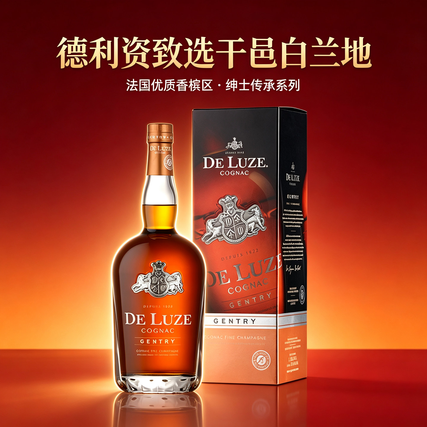 德利资致选DE LUZE GENTRY干邑白兰地洋酒1000ml大瓶装法国进口