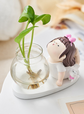 极速可爱水c培绿萝植物小花瓶办公室桌面装饰解压摆件创意插花水