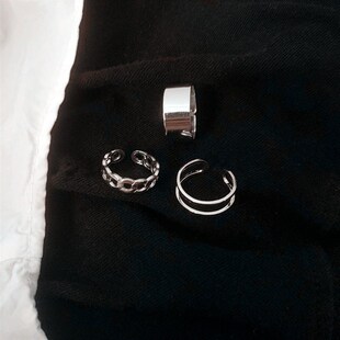 极速3Pcs/Set Hiphop/Rock Metal Geometry Circular PunkX Rings