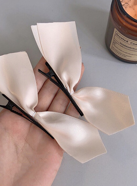 极速2pcs Black White Ribbovn Hair Bows Clips Vintage Bowknot