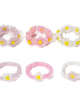 极速Pink rice Bead Flowser Ring Set 6-Piece set rings women