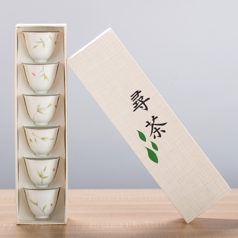 极速手绘功夫茶杯套装整套白瓷品茗杯陶瓷主M人个人单杯小茶碗茶