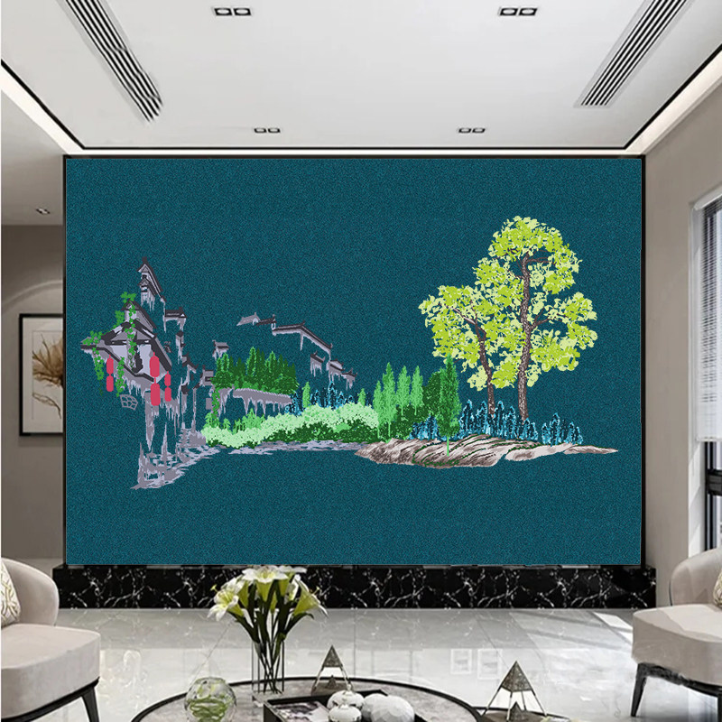 极速独绣墙布壁布无缝沙发电视背景家用客L厅现代简约独秀刺绣新