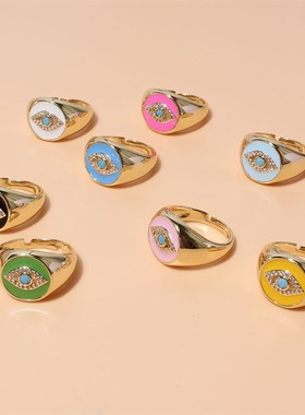 极速欧美时尚新品滴油锆石恶魔之眼开E口个性复古可调节戒指戒指F