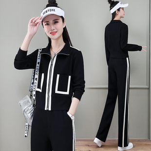 新品2024春秋新款女士运动服套装休闲I时尚洋气时髦两件套卫衣小