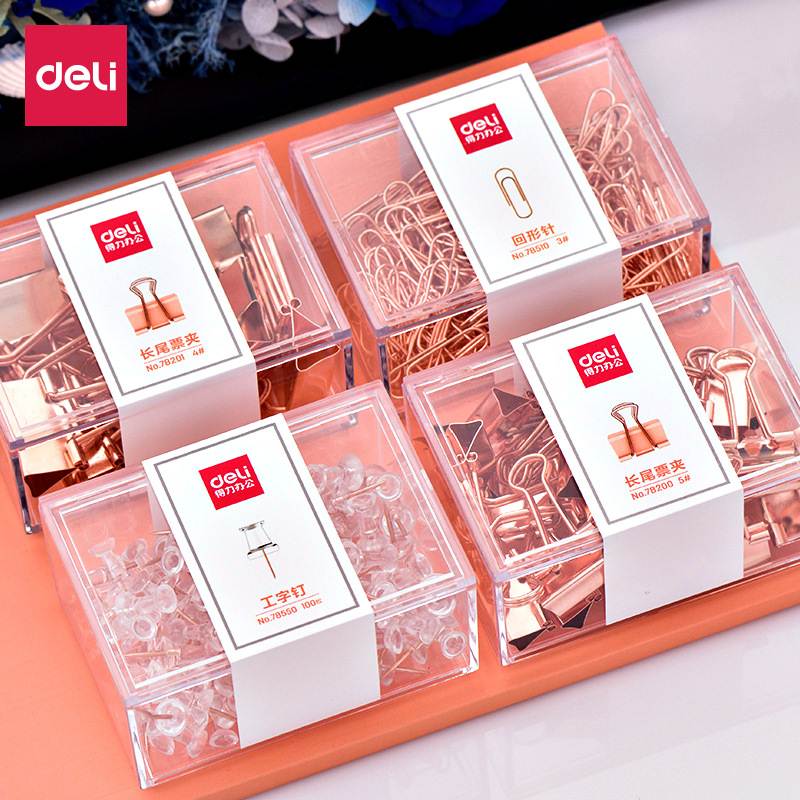 极速deli stationary set ruose gold long tail clip paper clip