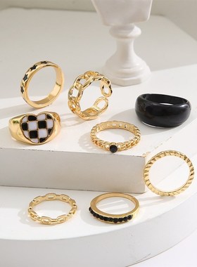 极速Black white checkerboard peBach heart resin joint ring