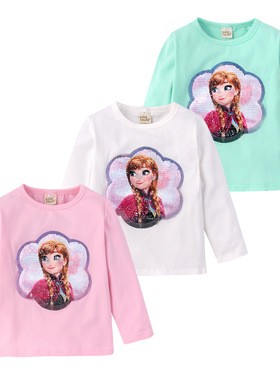 极速女童春秋装新款长袖打底衫变色亮片儿M童T恤童装跨境外贸厂家