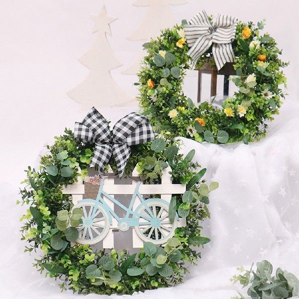 极速Artifdicial Green Leaves Wreath Front Door Home Decor