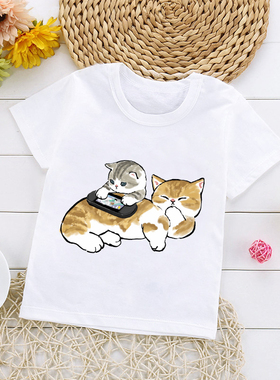 极速Cute Animal Casts Kid T-shirt 卡通可爱猫咪印花男女儿童T