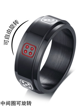 极速新品上市 设计款 麻将不锈钢A可转动骰子内拉沙戒指黑色指环