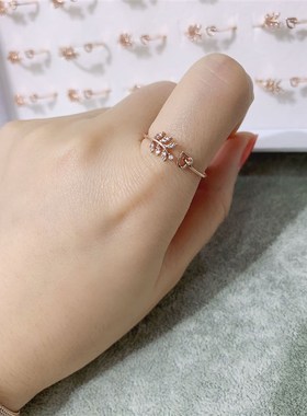 极速Elegant Leaf Ring Open Heart Zircon TMhin Circle Ring心