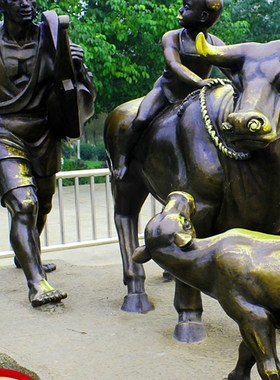 极速大型园林牛拉车文化雕塑定制铸铜情景人物像绿V化田园景观艺