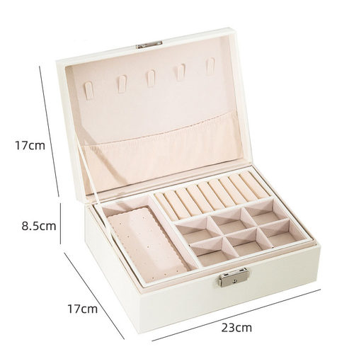 极速New Design Pu Leather Jewelry Box DoubNle-Layer Wooden C