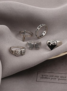 极速5-piece set Butterfly Ring ringMs women蝴蝶精灵戒指女5件