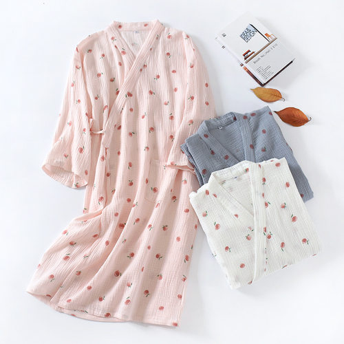 新品日式和服睡袍女n全棉绉布纱布睡衣和风浴袍汗蒸家居服春夏薄