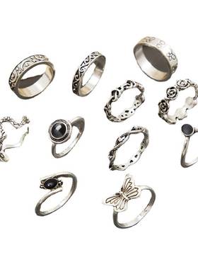 极速Ring set 11 Piece Set 做旧关节戒N指组套11件套蝴蝶月亮蛇