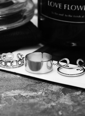 极速52619rings women冷淡风戒指个性宽面开口食指戒链.条关节戒