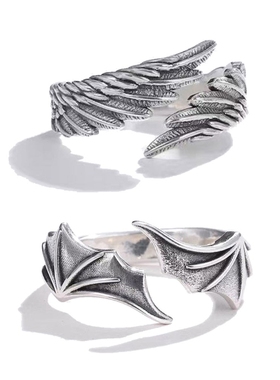 极速Gothic Punk Angel Devil Wings Adjustable PWomens Ring Fo
