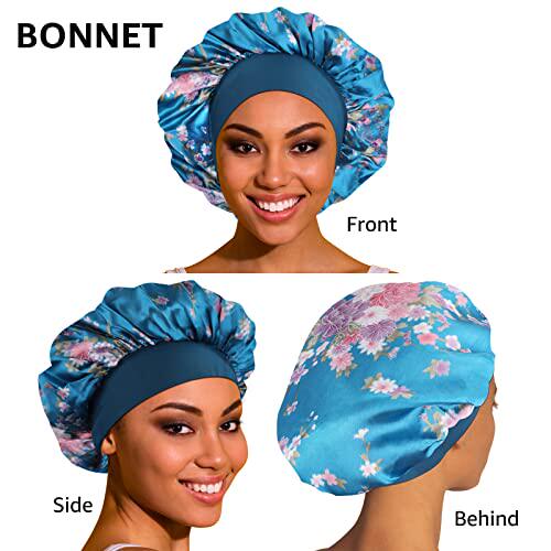 新品4PaCS Silk Bonnet Satin Bonnet Silk Sleep Cap for Sleepi