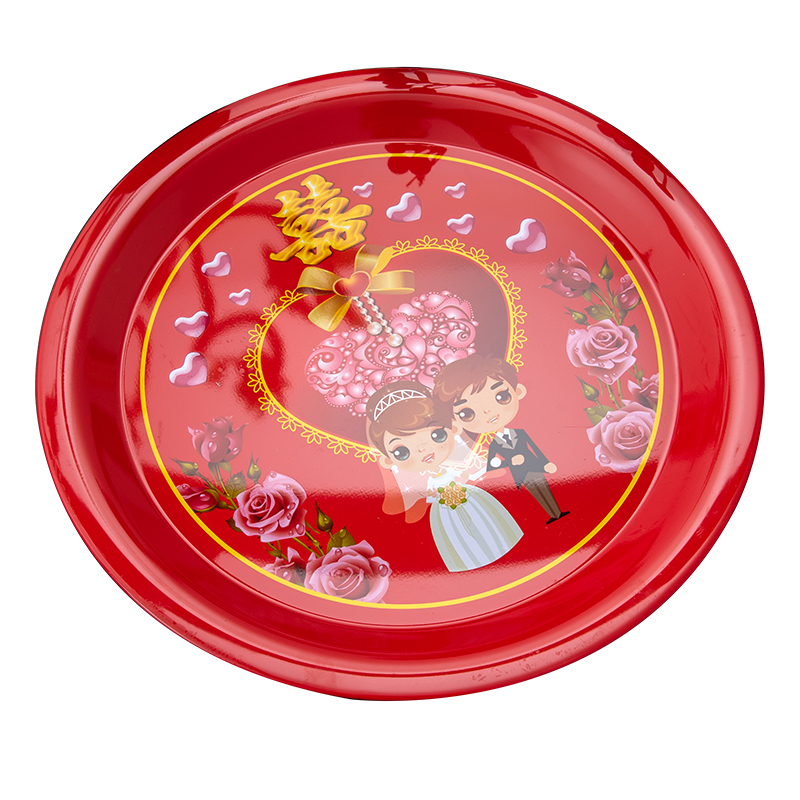 极速用品婚庆f敬茶托盘红色喜字茶盘喜庆盘子大红色家用圆盘陪嫁