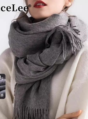 FaceLee日本设计师联名款2024新款纯色围巾女冬季百搭灰色男黑色