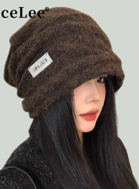 FaceLee日本设计师联名款含羊毛咖色堆堆帽女秋冬季韩版百搭显脸