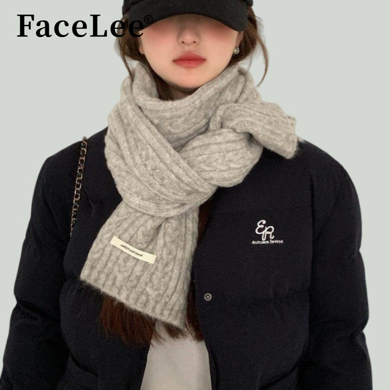 FaceLee日本设计师联名款灰色围巾女款2025新款冬季含羊毛混纺新