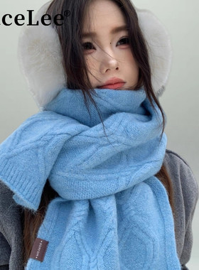 FaceLee日本设计师联名款蓝色围巾女款2025新款冬韩系加厚保暖防