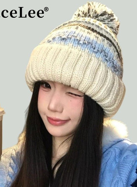 FaceLee日本设计师联名款费尔岛毛球针织帽女秋冬可爱百搭加厚保