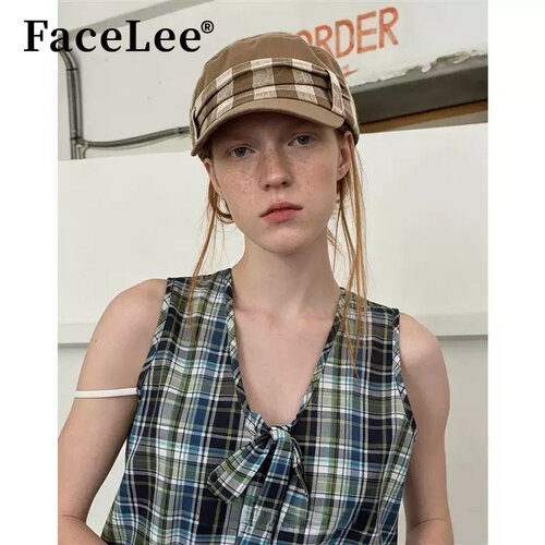 FaceLee日本设计师联名款韩版复古格纹马术帽女秋季百搭平顶鸭舌
