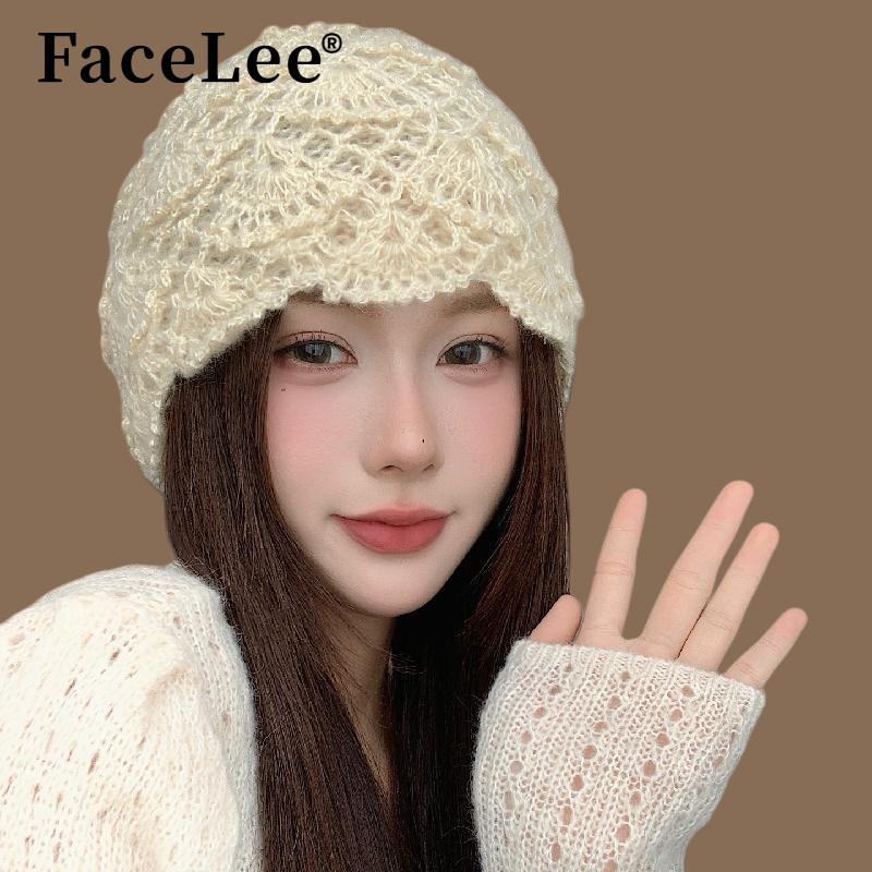 FaceLee日本设计师联名款手工钩花针织帽子女2025新款秋冬季日系