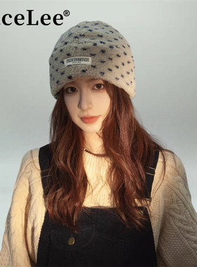 FaceLee日本设计师联名款韩版复古波点羊羔毛绒帽子女冬季保暖护