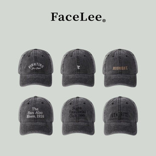 FaceLee日本设计师联名款水洗灰鸭舌帽字母刺绣2026春季新款男女