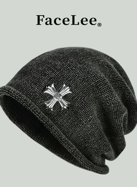 FaceLee日本设计师联名款韩版复古十字架针织堆堆帽男女秋冬大头
