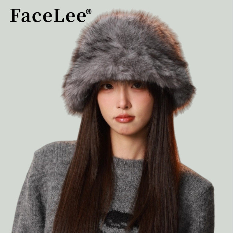 FaceLee日本设计师联名款高级感气质彷兔毛蓬松渔夫帽女大头围护