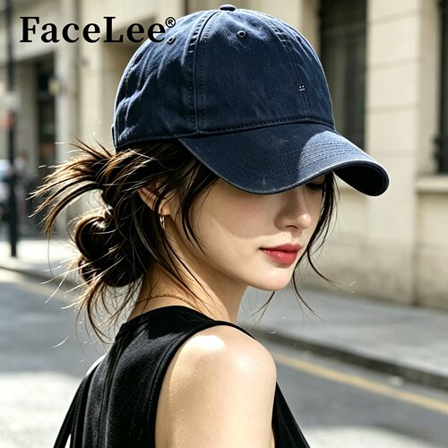 FaceLee日本设计师联名款韩系时尚软顶鸭舌帽子女百搭线条刺绣