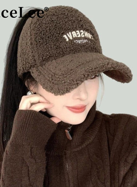 FaceLee日本设计师联名款2025新款字母刺绣空顶羊羔毛棒球帽子女