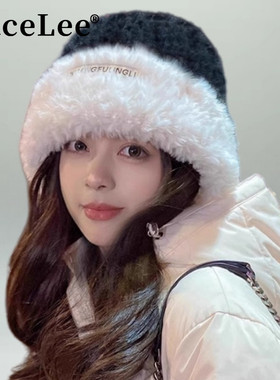 FaceLee日本设计师联名款保暖宽松针织帽毛绒护耳大头围帽子女秋