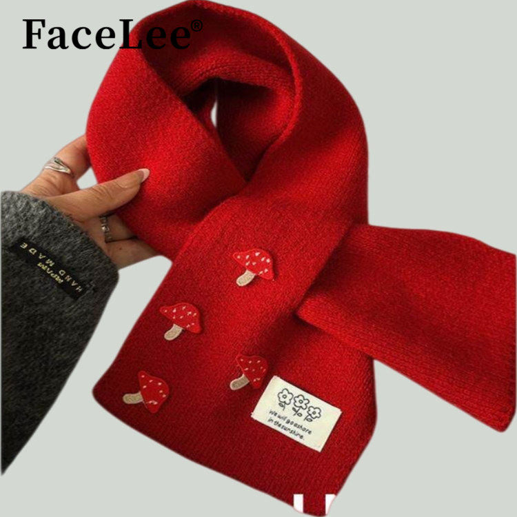 FaceLee日本设计师联名款2025新款日系卡通可爱小蘑菇针织交叉围